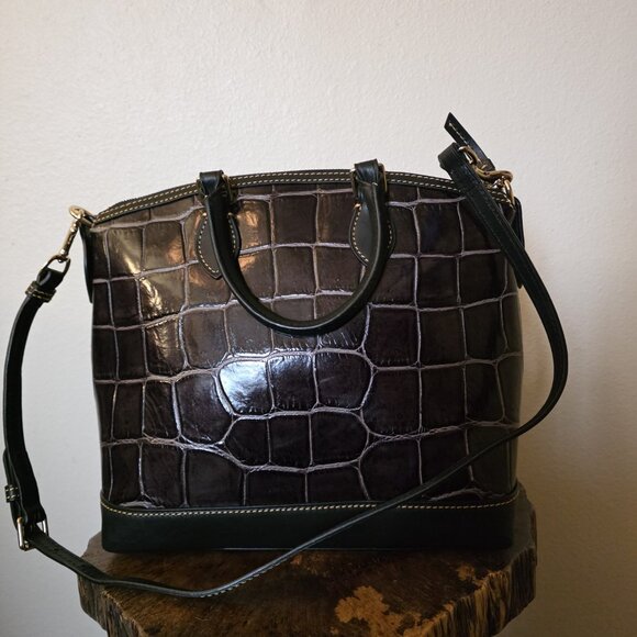 Dooney & Bourke Dillen Croco Embossed Double Pocket Satchel Brown Leather Bag - Picture 13 of 16